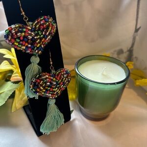 Multicolor Beaded Heart Earrings with Tassels